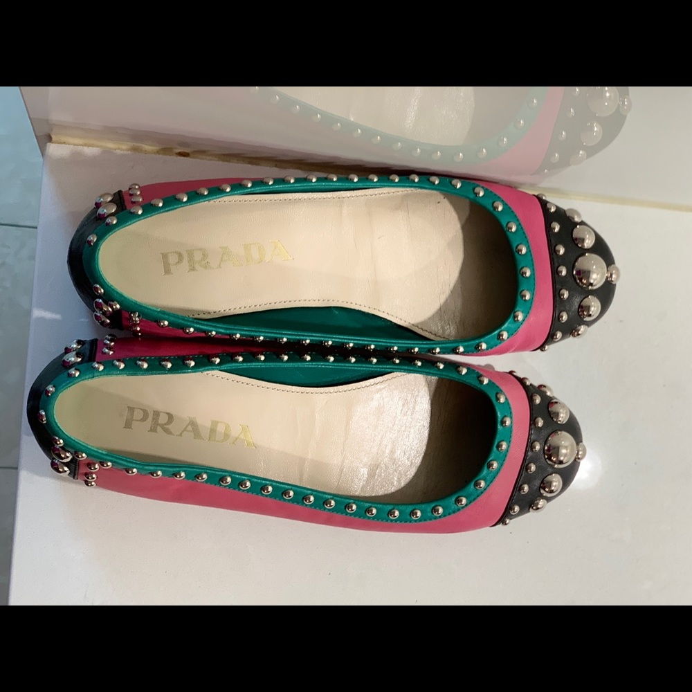 Prada Shoes size 7.5 pink green with brand new soles and serious embellishments - Picture 4 of 12